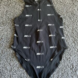 Nike Air Black Bodysuit with White Logo Pattern leotard womens size large